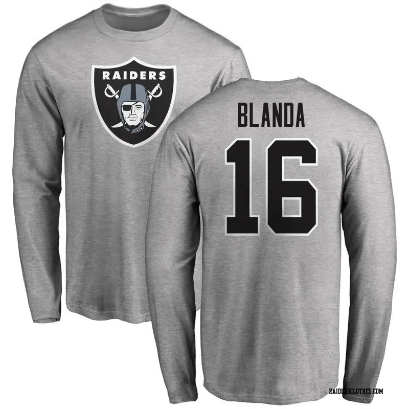 Men's Las Vegas Raiders ＃16 George Blanda Ash Name & Number Logo Long Sleeve T-Shirt