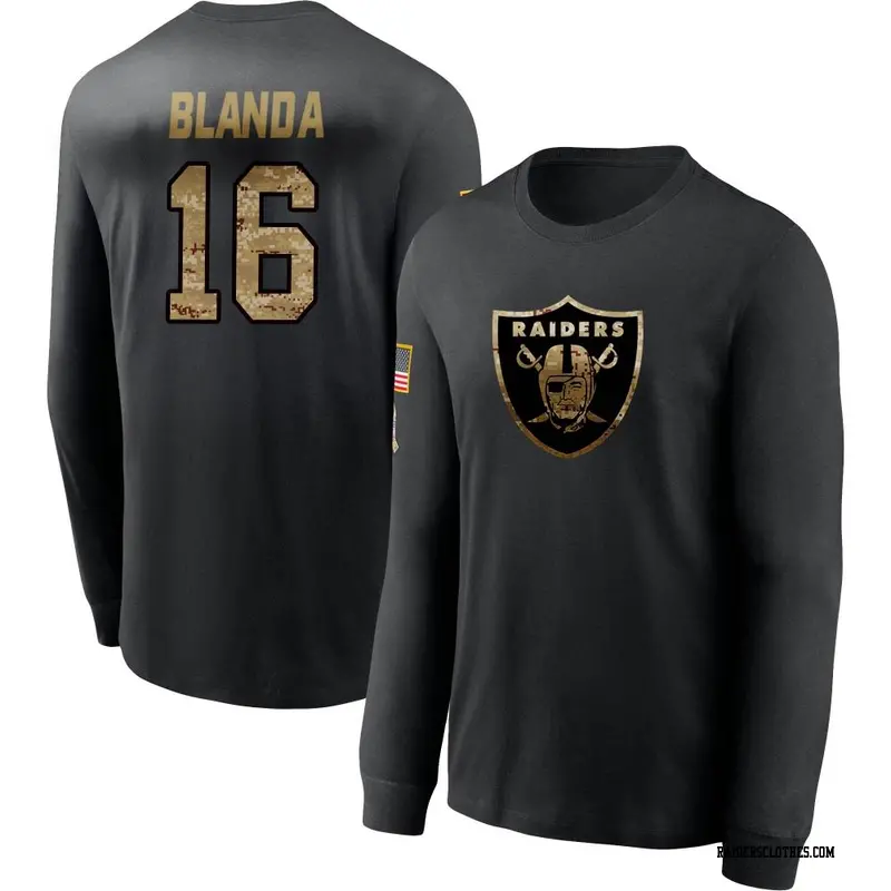 Men's Las Vegas Raiders ＃16 George Blanda Black 2020 Salute To Service Sideline Performance Long Sleeve T-Shirt