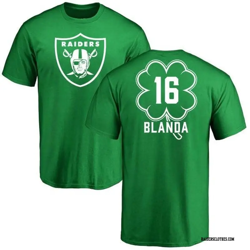Men's Las Vegas Raiders ＃16 George Blanda Green St. Patrick's Day Name & Number T-Shirt
