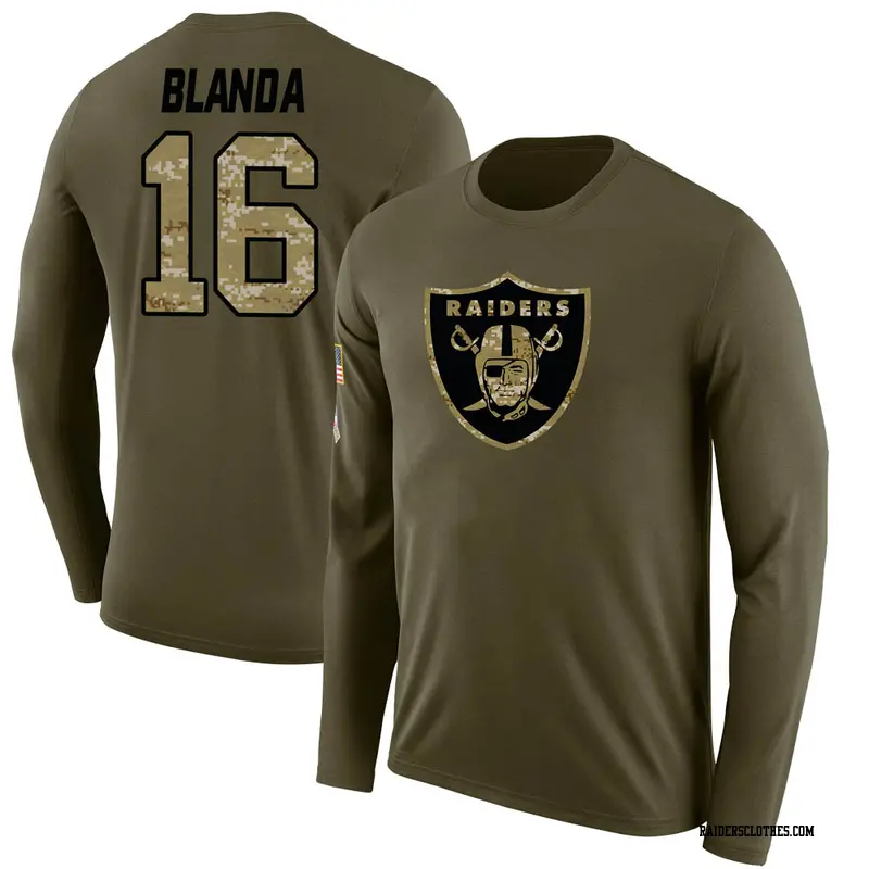 Men's Las Vegas Raiders ＃16 George Blanda Olive Salute to Service Sideline Long Sleeve T-Shirt