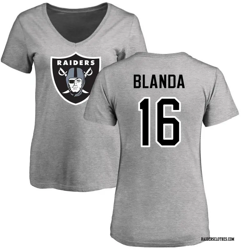 Women's Las Vegas Raiders ＃16 George Blanda Ash Name & Number Logo Slim Fit T-Shirt