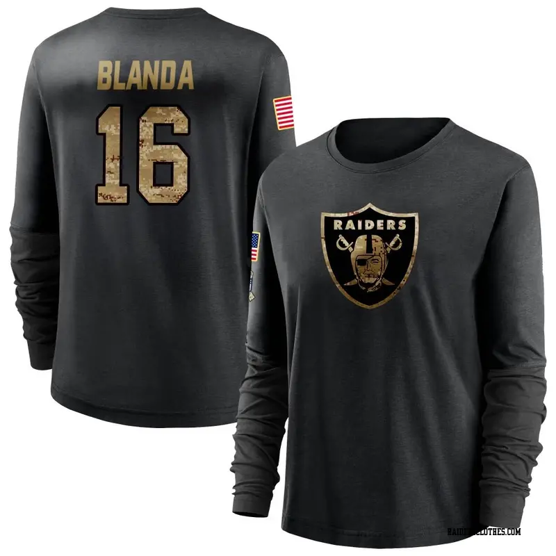 Women's Las Vegas Raiders ＃16 George Blanda Black 2020 Salute To Service Sideline Performance Long Sleeve T-Shirt