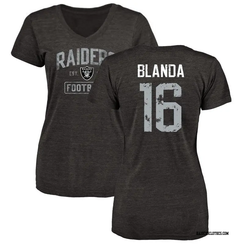 Women's Las Vegas Raiders ＃16 George Blanda Black Distressed Name & Number V-Neck T-Shirt