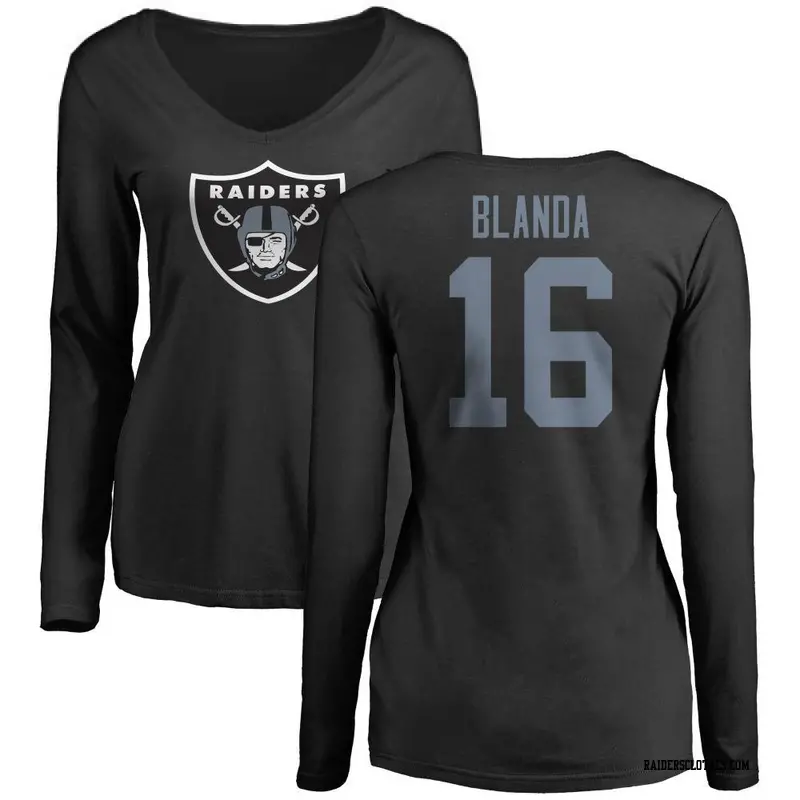 Women's Las Vegas Raiders ＃16 George Blanda Black Name & Number Logo Slim Fit Long Sleeve T-Shirt