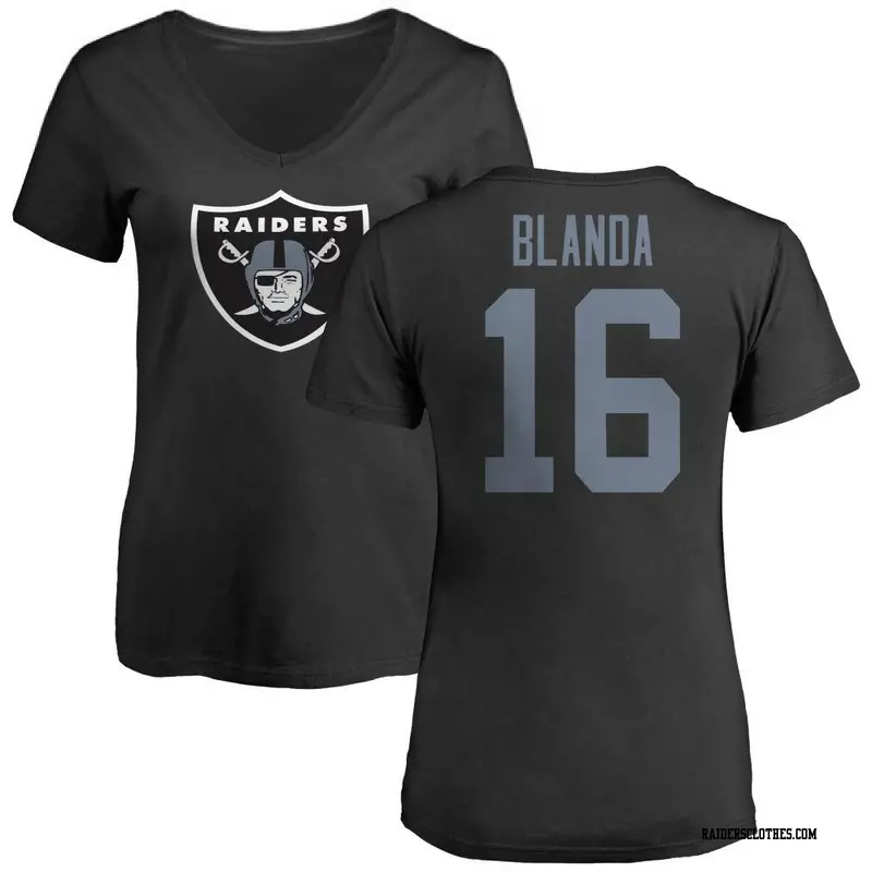 Women's Las Vegas Raiders ＃16 George Blanda Black Name & Number Logo Slim Fit T-Shirt