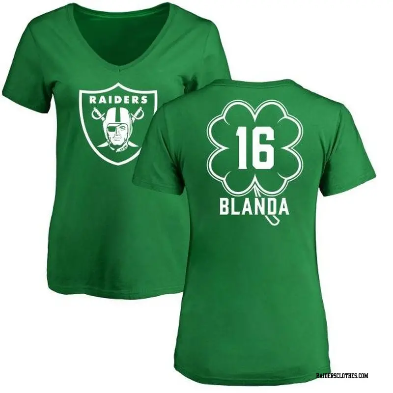 Women's Las Vegas Raiders ＃16 George Blanda Green St. Patrick's Day Name & Number V-Neck T-Shirt