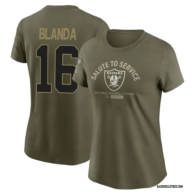 Women's Las Vegas Raiders ＃16 George Blanda Olive 2025 Salute to Service Sideline T-Shirt