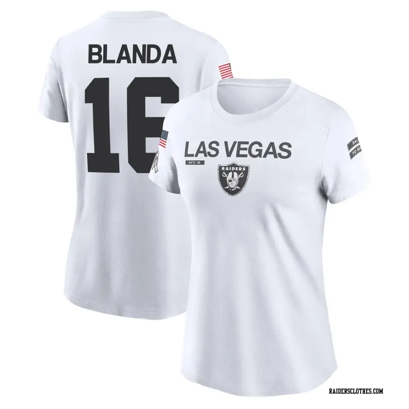 Women's Las Vegas Raiders ＃16 George Blanda White 2024 Salute to Service Performance T-Shirt