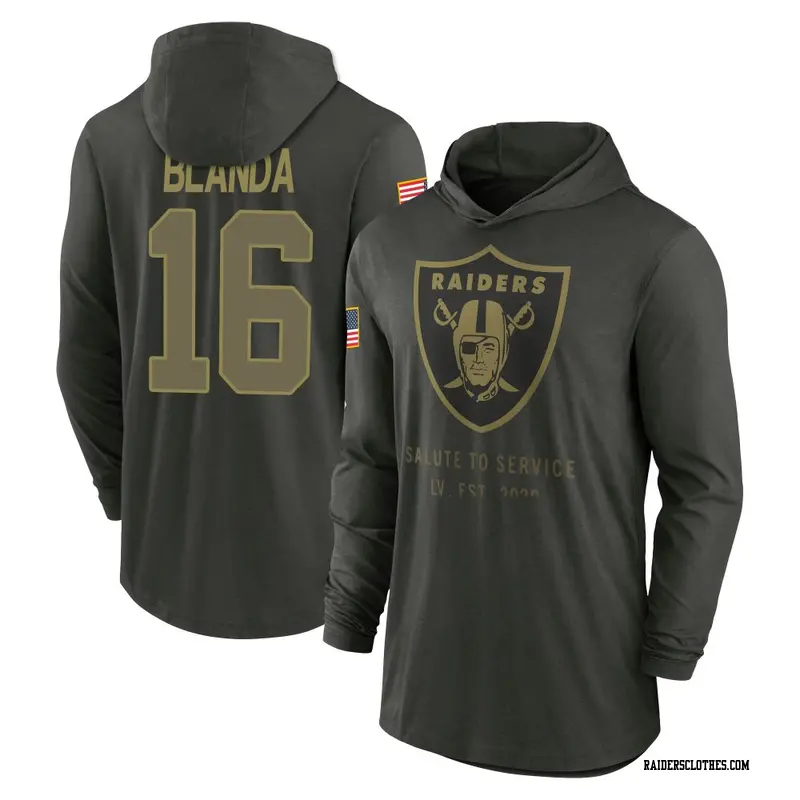 Youth Las Vegas Raiders ＃16 George Blanda Forest/Green 2025 Salute to Service Sideline Lightweight Hooded Pullover Long Sleeve T