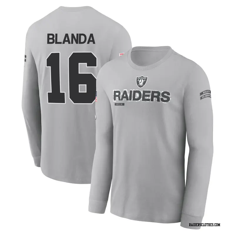 Youth Las Vegas Raiders ＃16 George Blanda Gray 2024 Salute to Service Long Sleeve T-Shirt