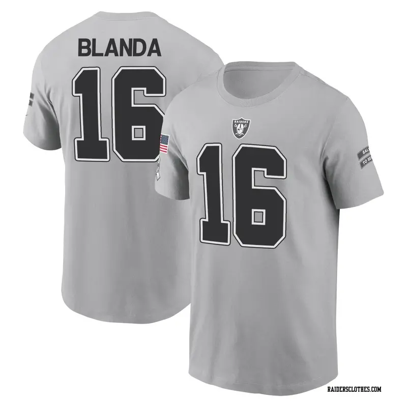 Youth Las Vegas Raiders ＃16 George Blanda Gray 2024 Salute to Service Name & Number T-Shirt