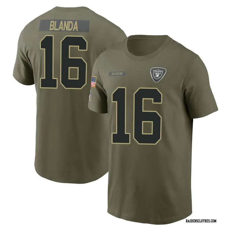 Youth Las Vegas Raiders ＃16 George Blanda Olive 2025 Salute to Service Name & Number T-Shirt