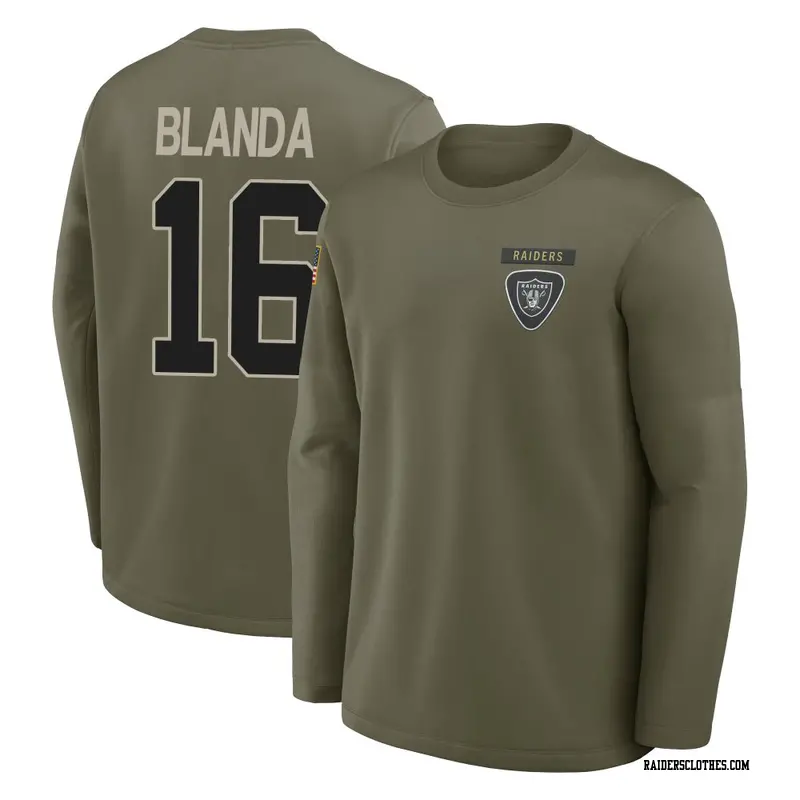 Youth Las Vegas Raiders ＃16 George Blanda Olive 2025 Salute to Service Sideline Coaches Long Sleeve T-Shirt