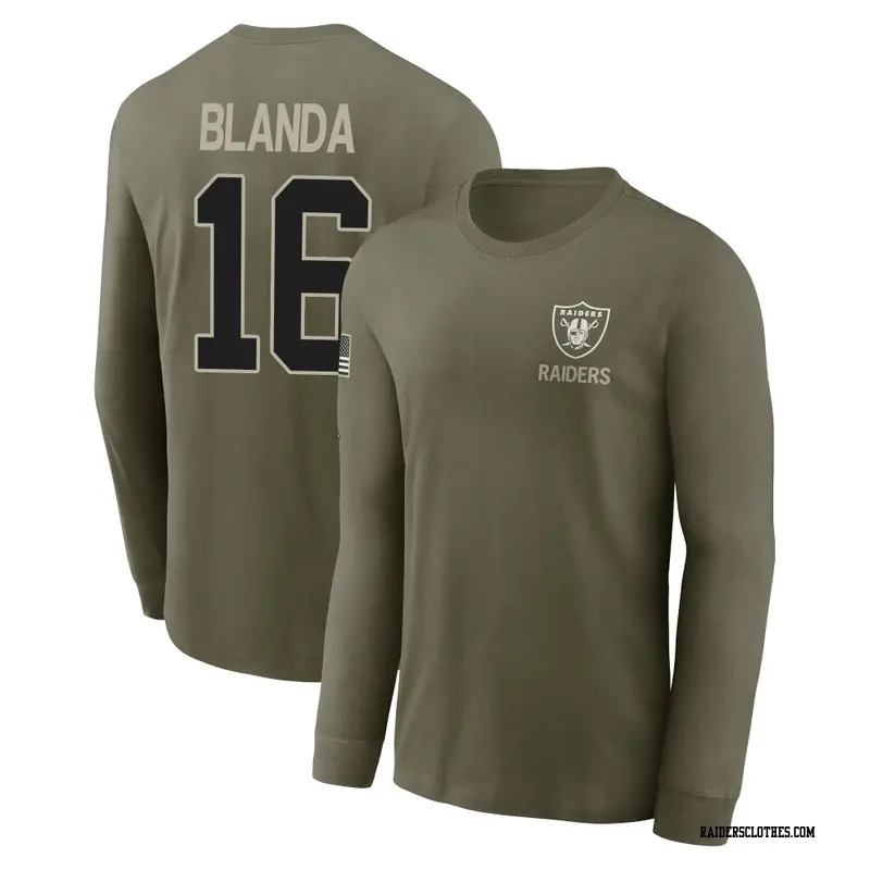 Youth Las Vegas Raiders ＃16 George Blanda Olive 2025 Salute to Service Sideline Long Sleeve T-Shirt